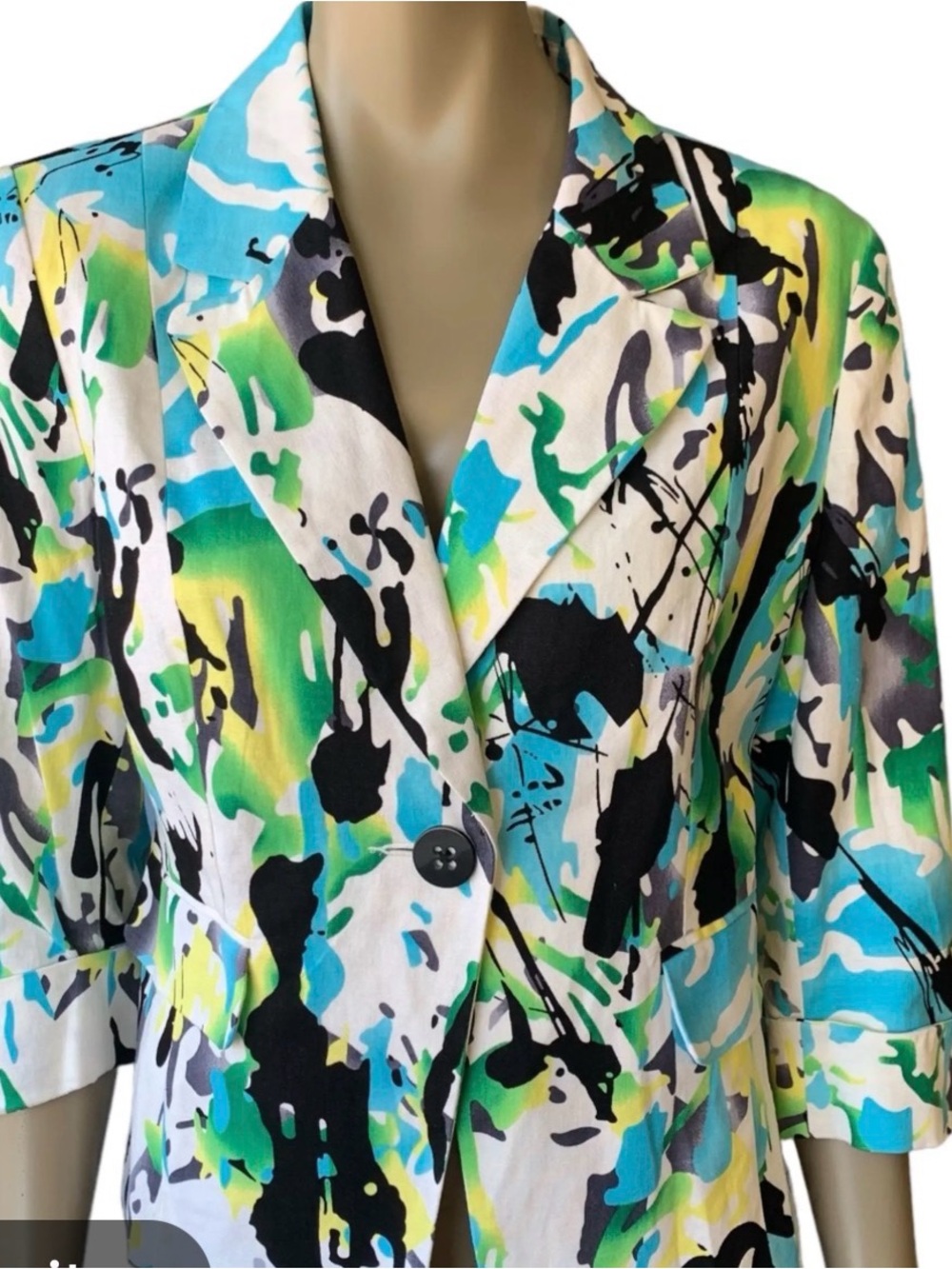 0135 Cato Abstract Print Blazer in Blue, Green & Black